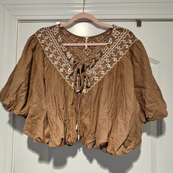 New Free People✨Joni Embroidered Top - Tan NWOT size XL MSRP $148 - Picture 2 of 12